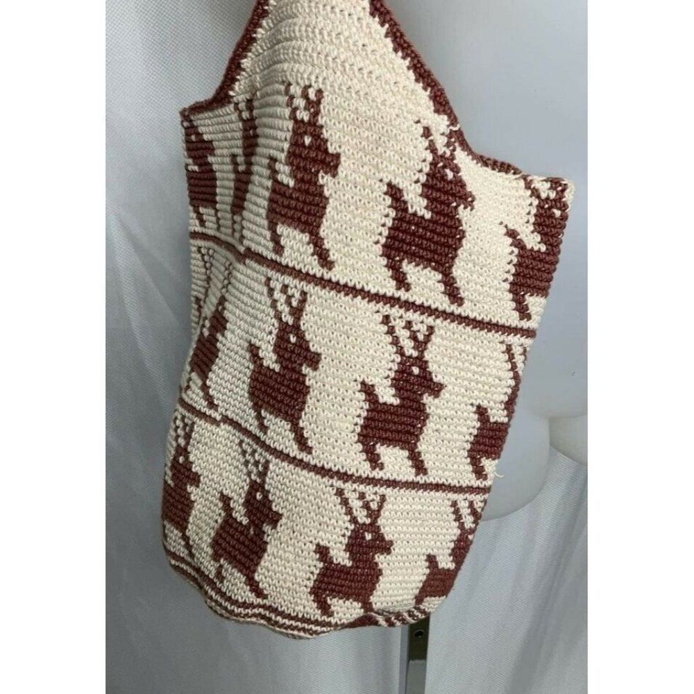 REINDEER Crocket Knit Unusual Boho Western Bucket Shoulder Bag Rare Handmade - Picture 2 of 6
